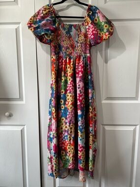 Women’s Multicolor Floral Puff-Sleeve Smocked Dress